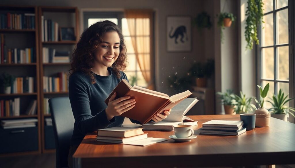 young-woman-reading-cozy-study-room young-woman-reading-cozy-study-room QI Normal e QI Alto